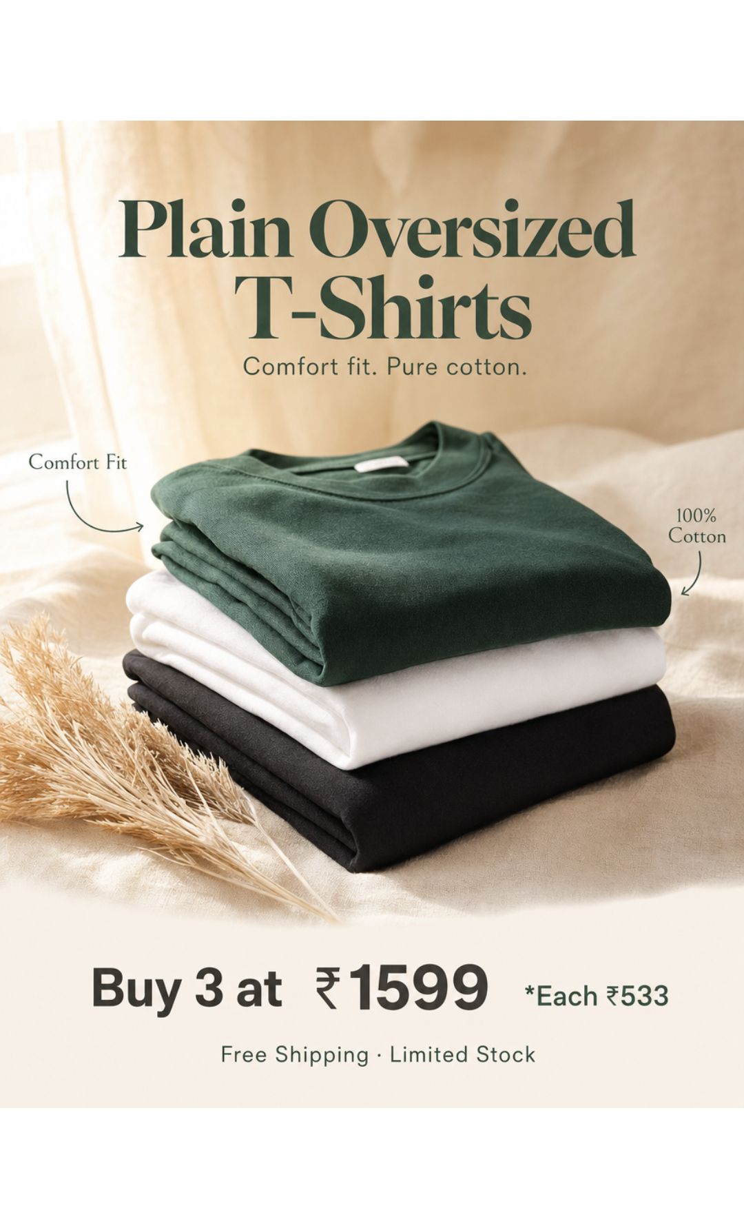 3 Plain Tee Combo, T-shirt