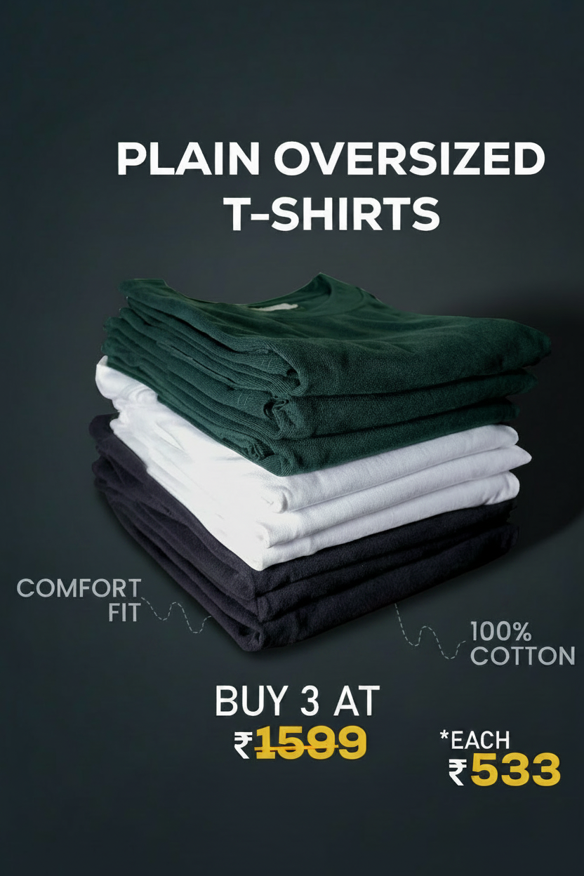 3 Plain Tee Combo, T-shirt